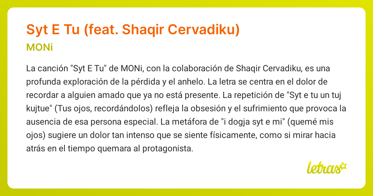 Significado de la canción Syt E Tu (feat. Shaqir Cervadiku) (MONi ...