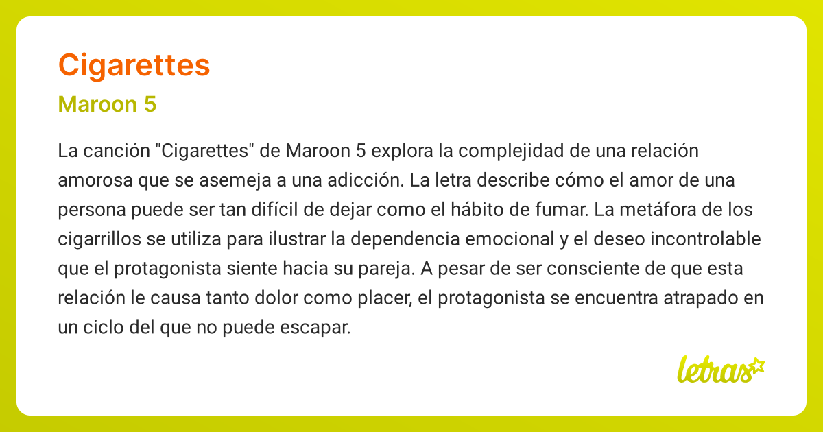 Significado de la canción CIGARETTES (Maroon 5)