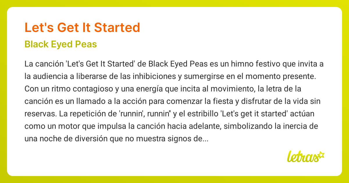 Significado de la canción LET'S GET IT STARTED (Black Eyed Peas