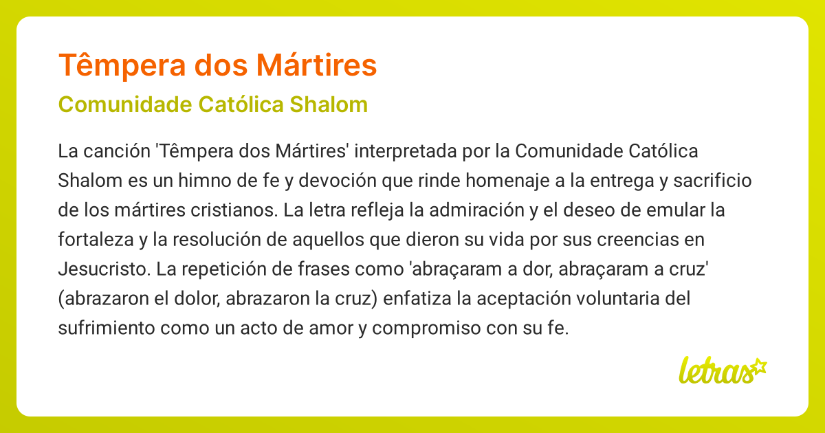 Significado de la canción TÊMPERA DOS MÁRTIRES (Comunidade Católica ...