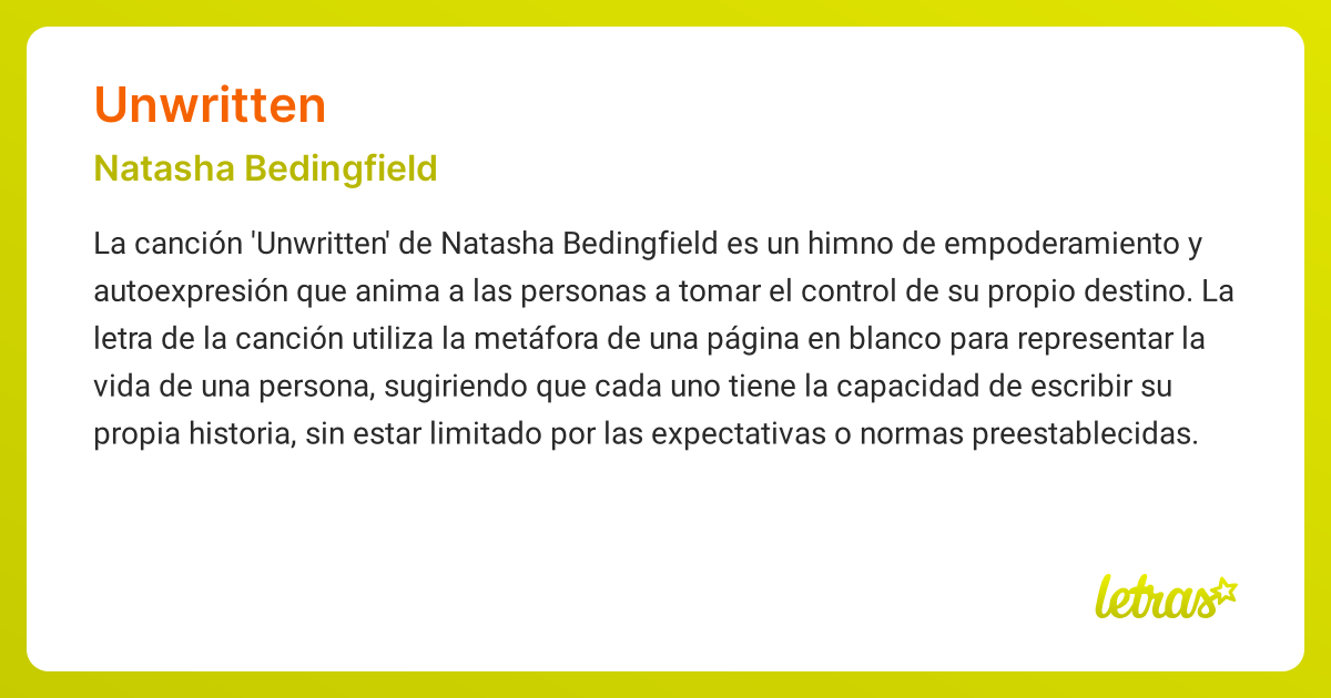 Significado de la canción UNWRITTEN (Natasha Bedingfield)