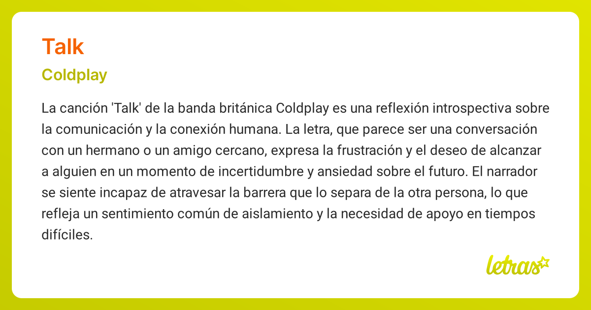 Significado de la canción TALK (Coldplay)