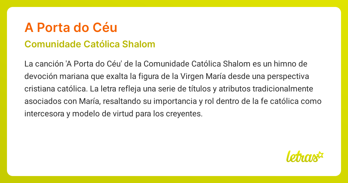 Significado de la canción A PORTA DO CÉU (Comunidade Católica Shalom ...