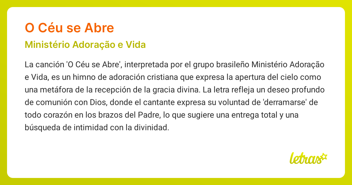 Significado de la canción O CÉU SE ABRE (Ministério Adoração e Vida ...