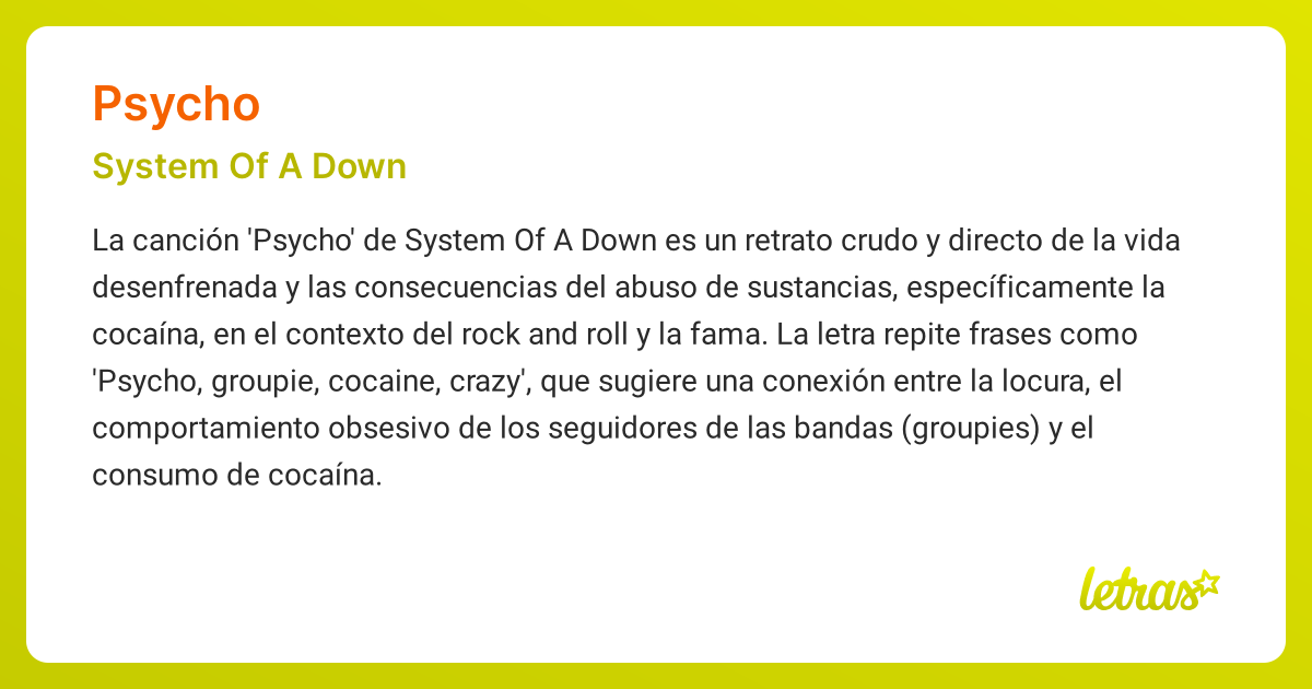 Significado de la cancion PSYCHO System Of A Down LETRAS.COM