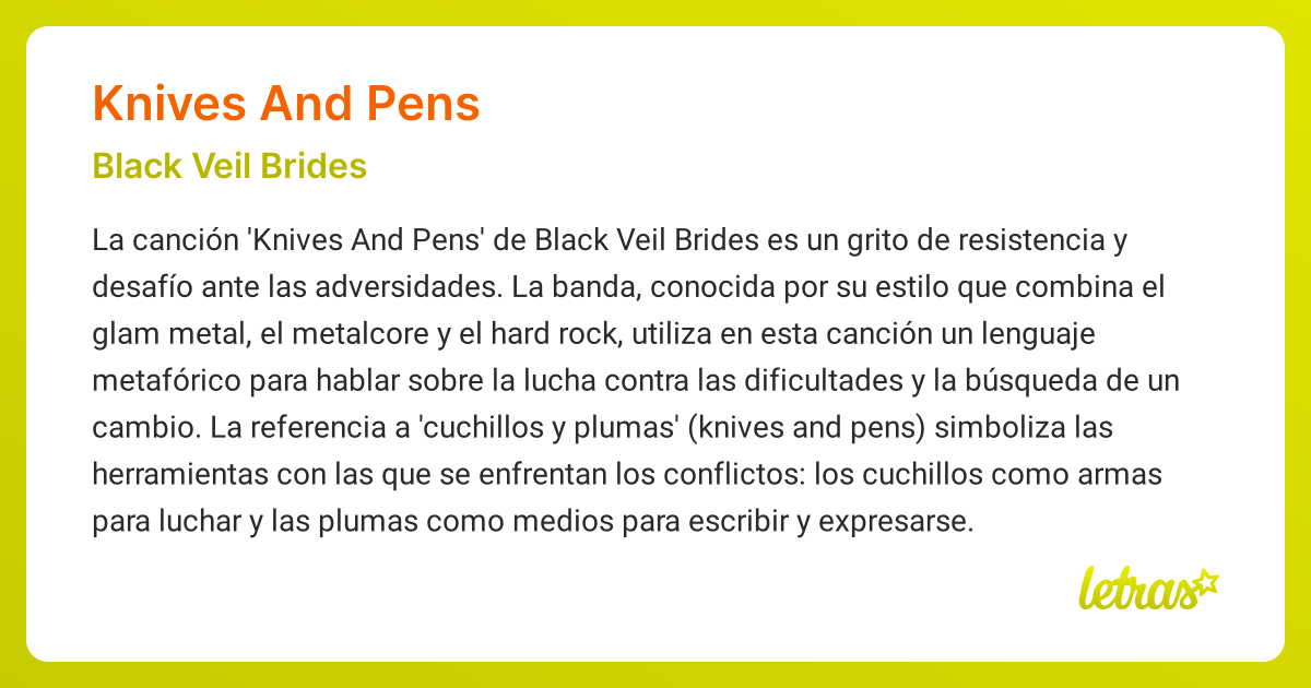Significado de la canción KNIVES AND PENS (Black Veil Brides)