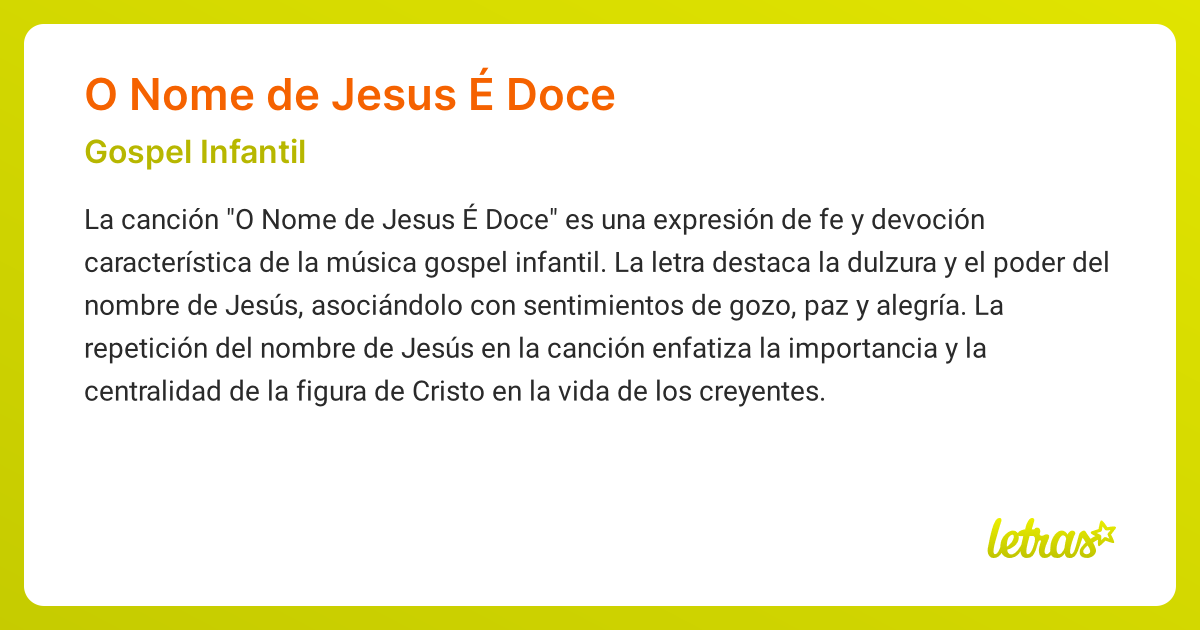 Significado de la canción O NOME DE JESUS É DOCE (Gospel Infantil ...