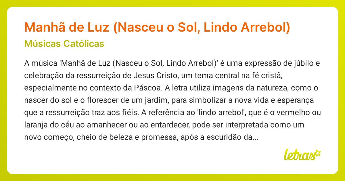 Significado da música Manhã de Luz (Nasceu o Sol, Lindo Arrebol ...