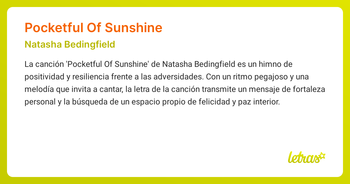 Significado de la canción POCKETFUL OF SUNSHINE (Natasha Bedingfield)