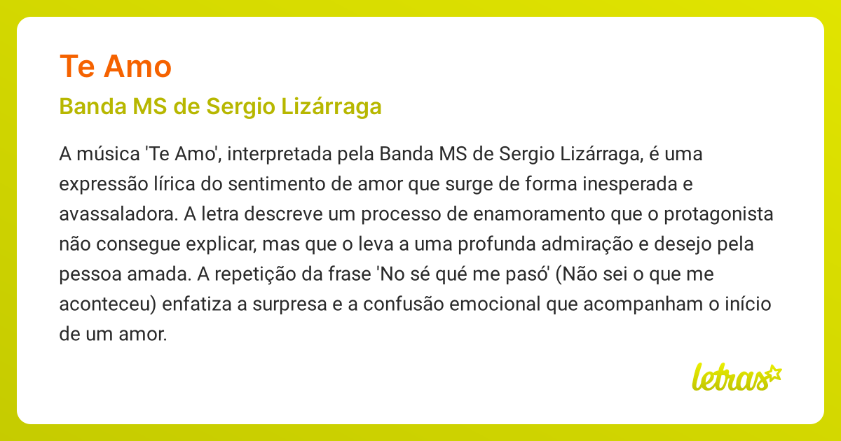 Significado da música TE AMO (Banda MS de Sergio Lizárraga) LETRAS.MUS.BR