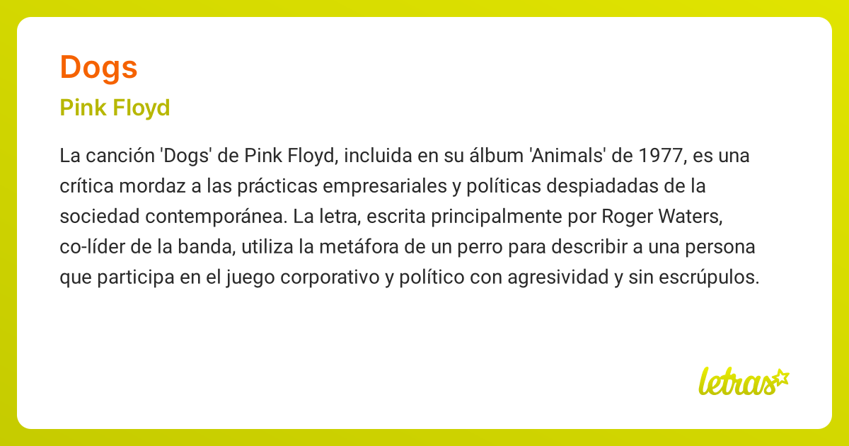 Significado de la canción DOGS (Pink Floyd)