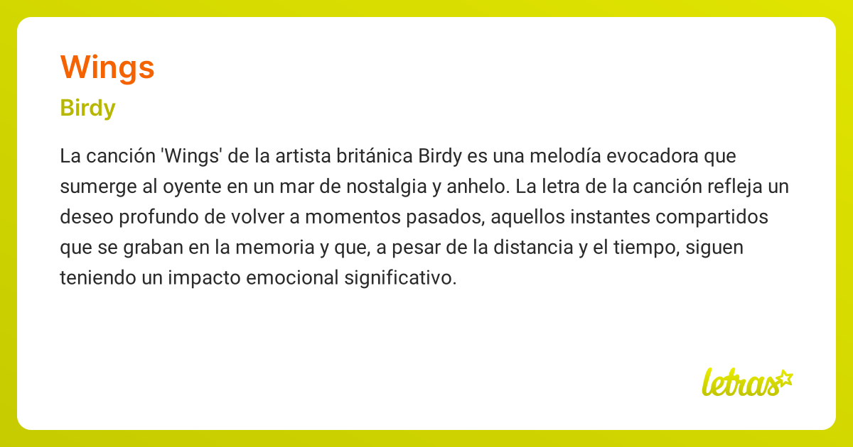 Significado de la canción WINGS (Birdy)