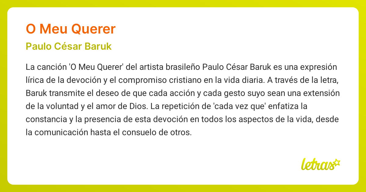 Significado de la canción O MEU QUERER (Paulo César Baruk) - LETRAS.COM