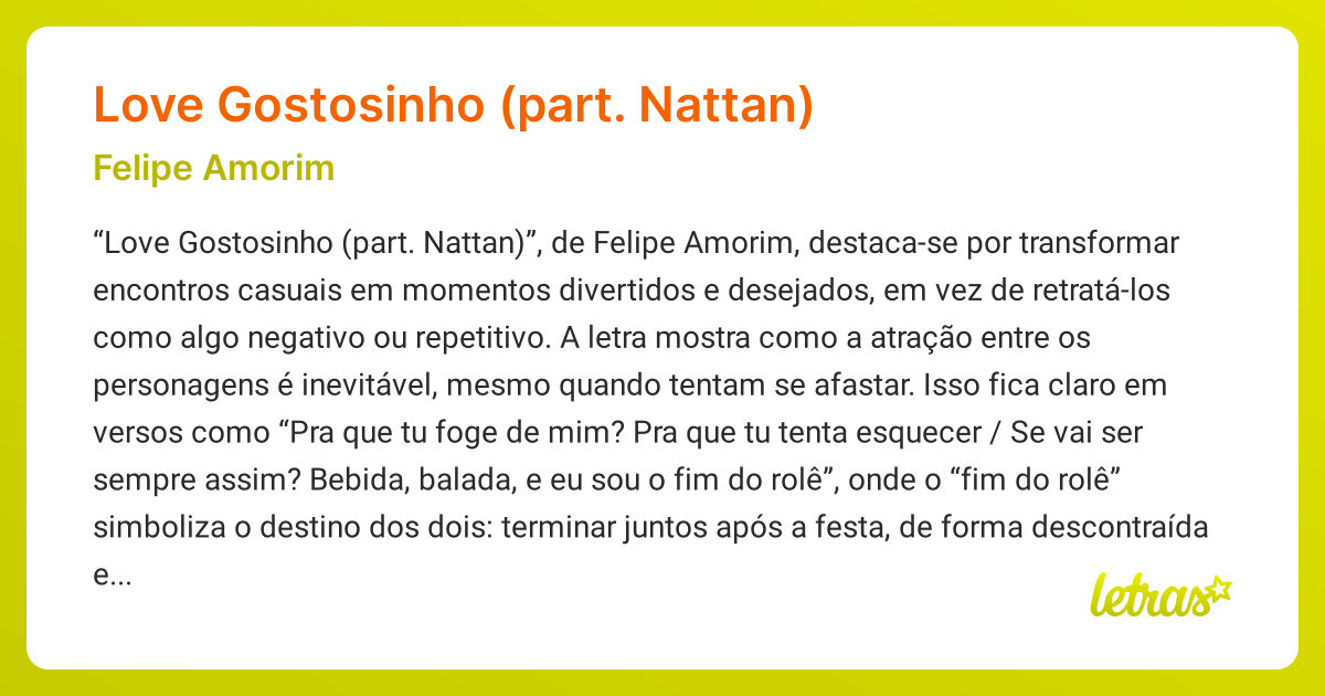 Significado da música LOVE GOSTOSINHO (PART. NATTAN) (Felipe Amorim ...