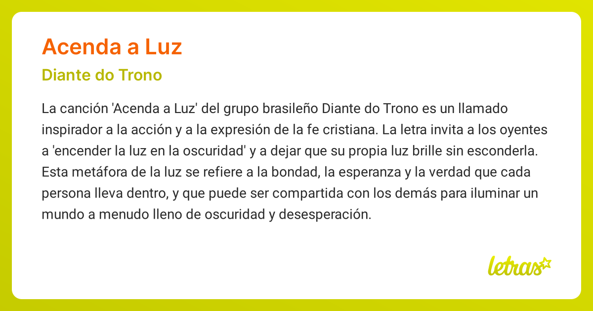 Significado de la canción ACENDA A LUZ (Diante do Trono) - LETRAS.COM