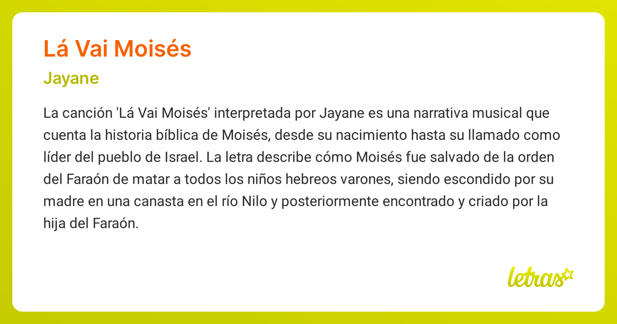 Significado de la canción LÁ VAI MOISÉS (Jayane) - LETRAS.COM