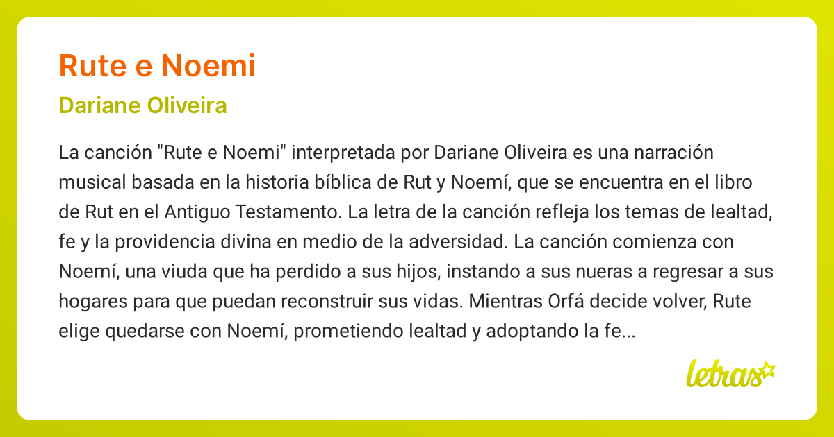 Significado de la canción RUTE E NOEMI (Dariane Oliveira) - LETRAS.COM