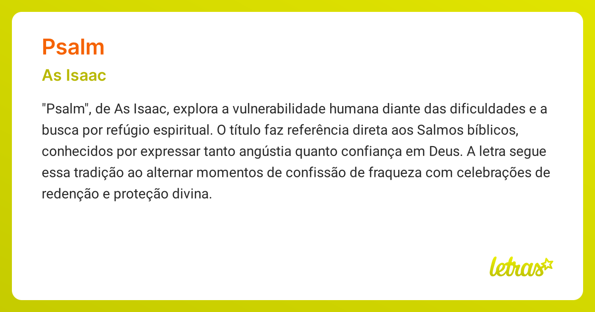 Significado da música PSALM (As Isaac) - LETRAS.MUS.BR