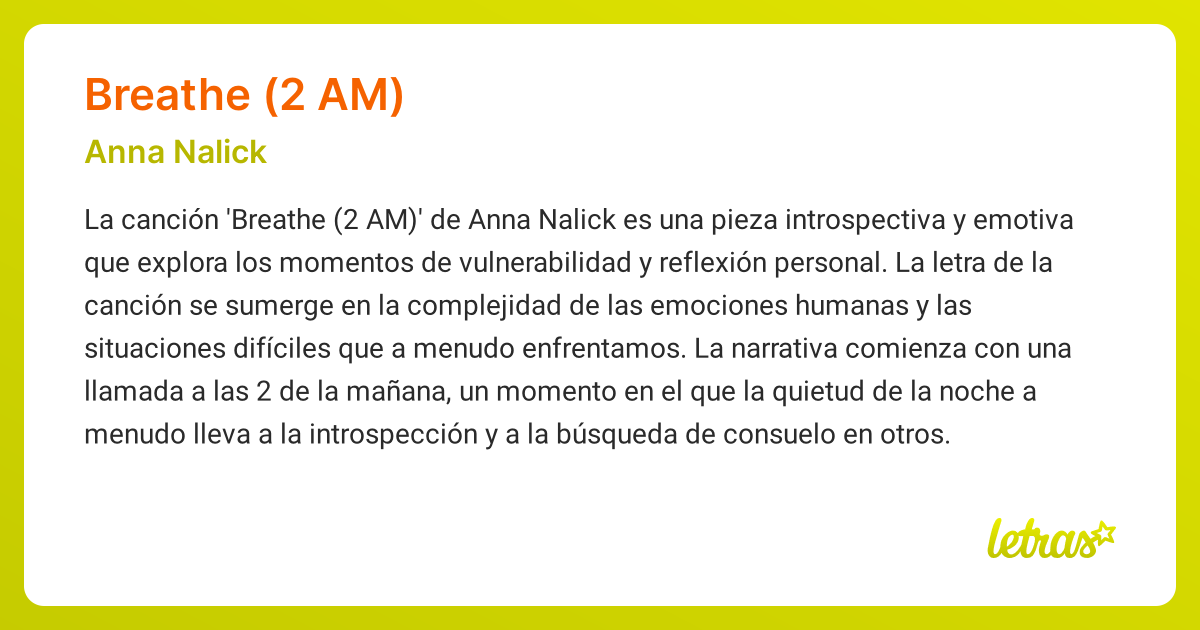 Significado De La Canción Breathe 2 Am Anna Nalick Letras Com