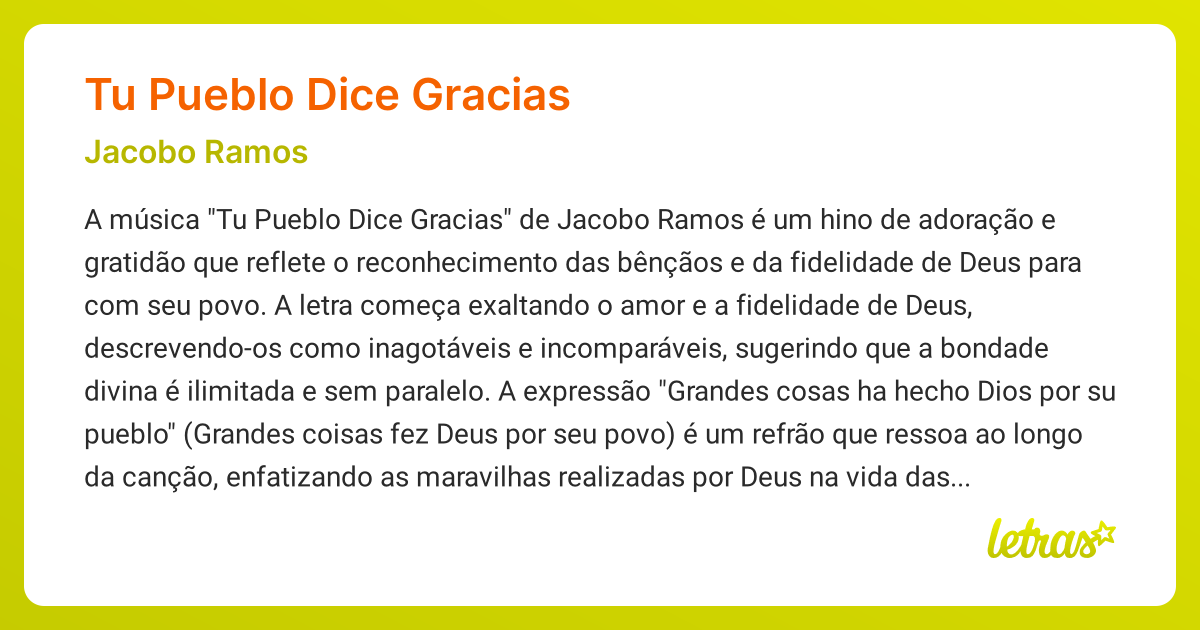 Significado da música TU PUEBLO DICE GRACIAS (Jacobo Ramos) - LETRAS.MUS.BR