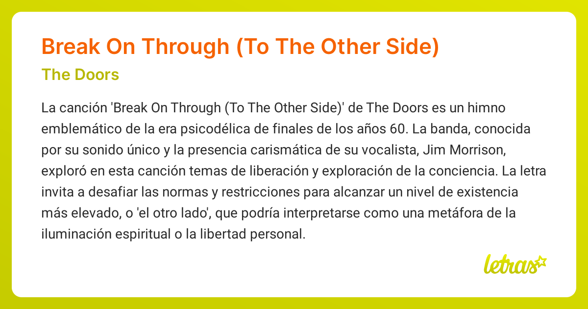 Significado de la canción Break On Through (To The Other Side) (The