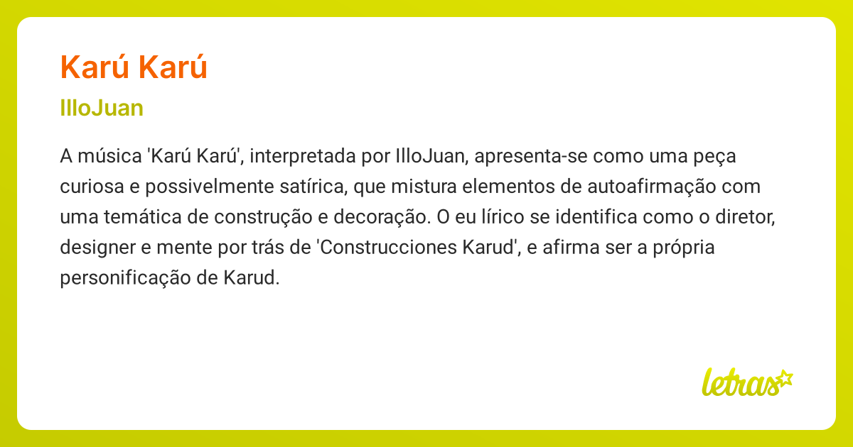 Significado da música KARÚ KARÚ (IlloJuan) - LETRAS.MUS.BR