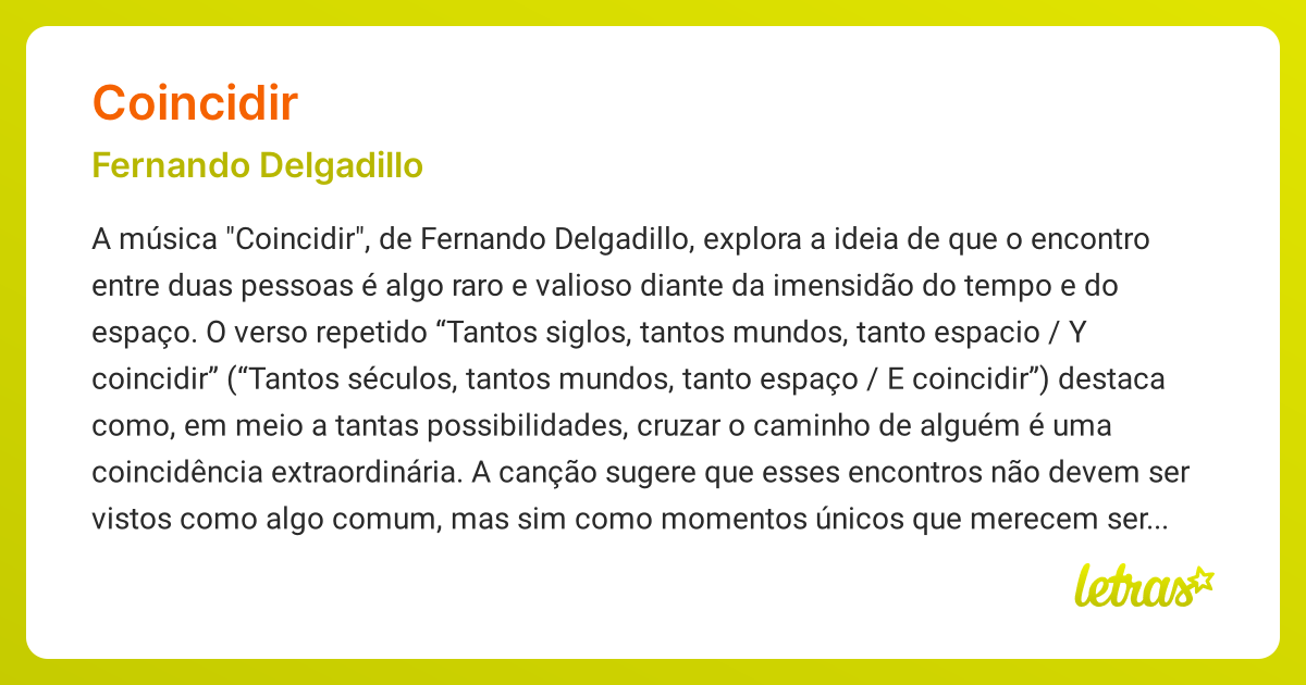 Significado da música COINCIDIR (Fernando Delgadillo) - LETRAS.MUS.BR