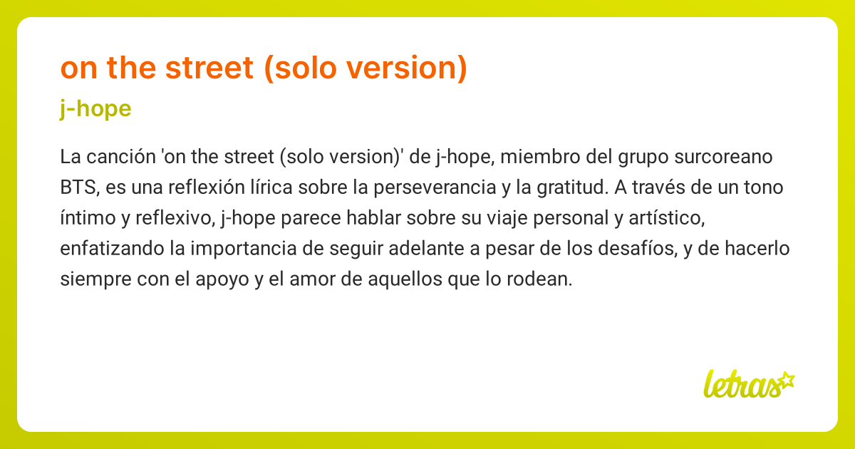 Significado de la canción ON THE STREET (SOLO VERSION) (j-hope ...