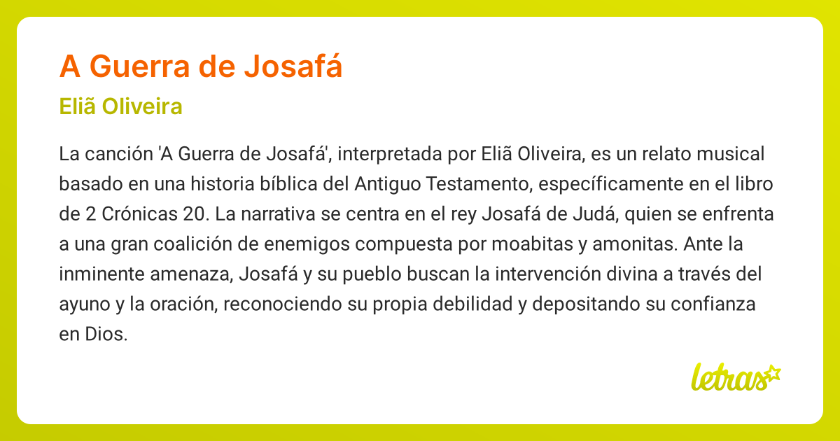 Significado de la canción A GUERRA DE JOSAFÁ (Eliã Oliveira) - LETRAS.COM