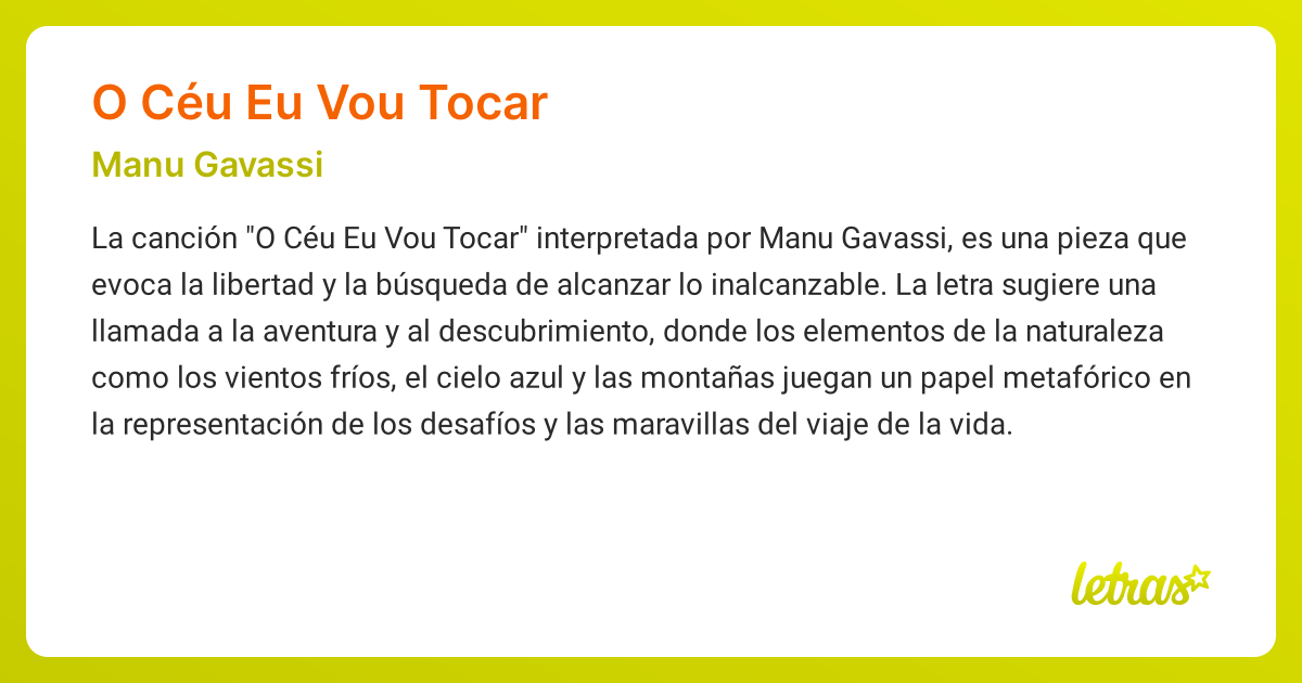 Significado de la canción O CÉU EU VOU TOCAR (Manu Gavassi) - LETRAS.COM