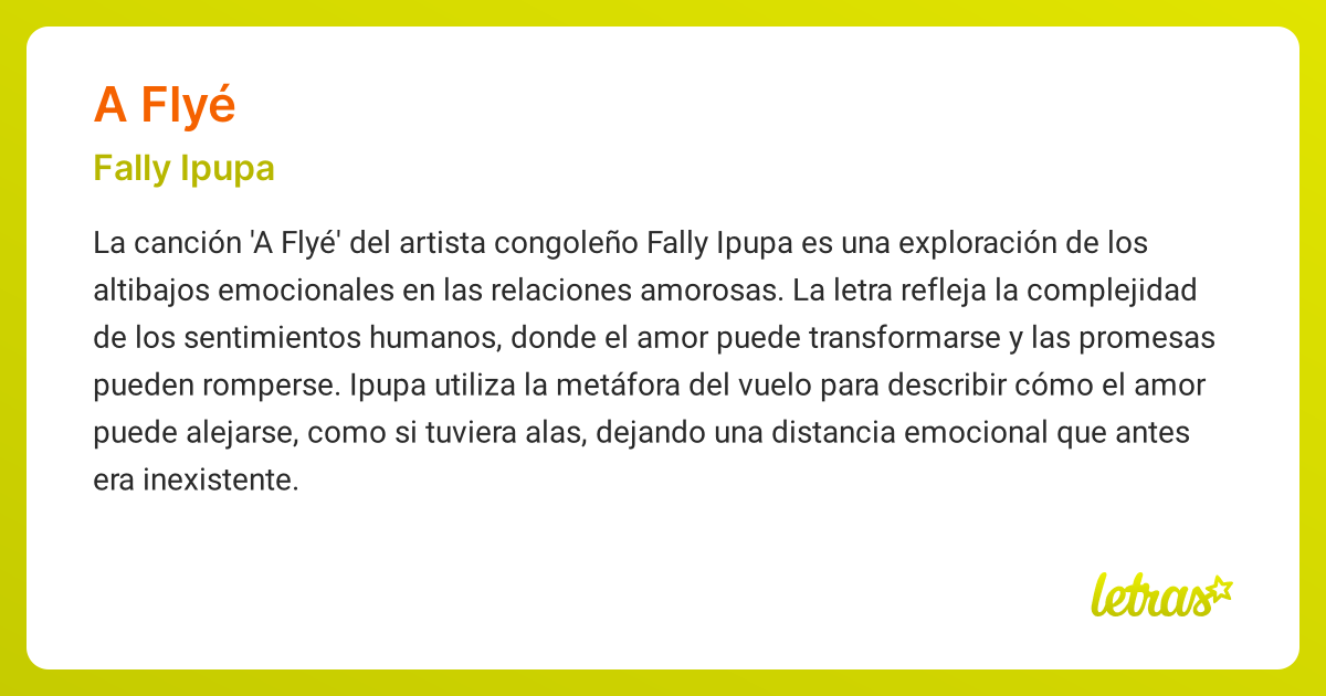 Significado de la canción A FLYÉ (Fally Ipupa) - LETRAS.COM