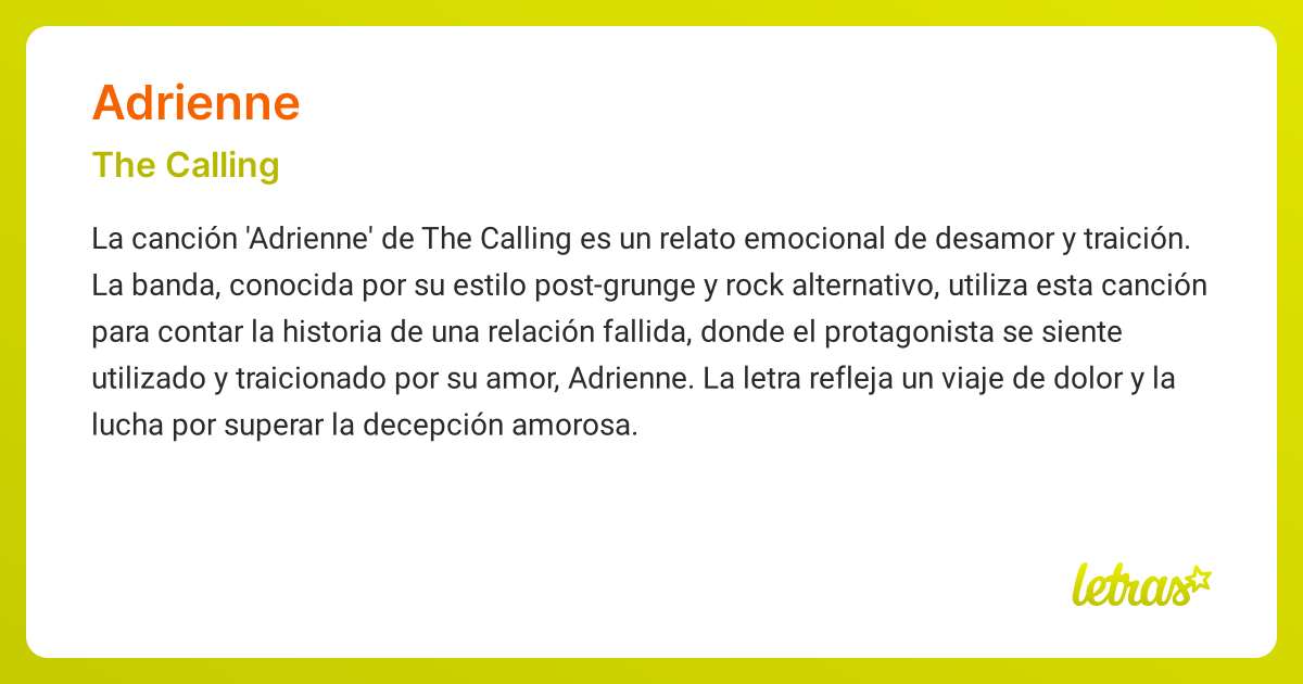 Significado de la canción ADRIENNE (The Calling) - LETRAS.COM