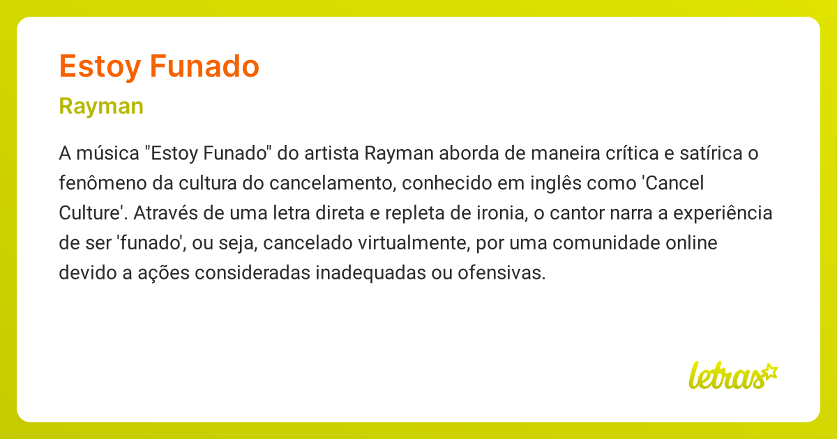 Significado da música ESTOY FUNADO (Rayman) - LETRAS.MUS.BR