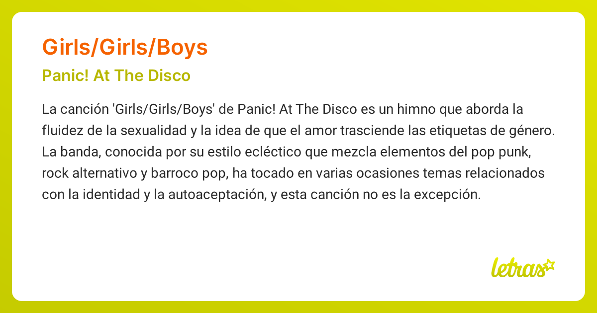 Significado de la canción GIRLS/GIRLS/BOYS (Panic! At The Disco