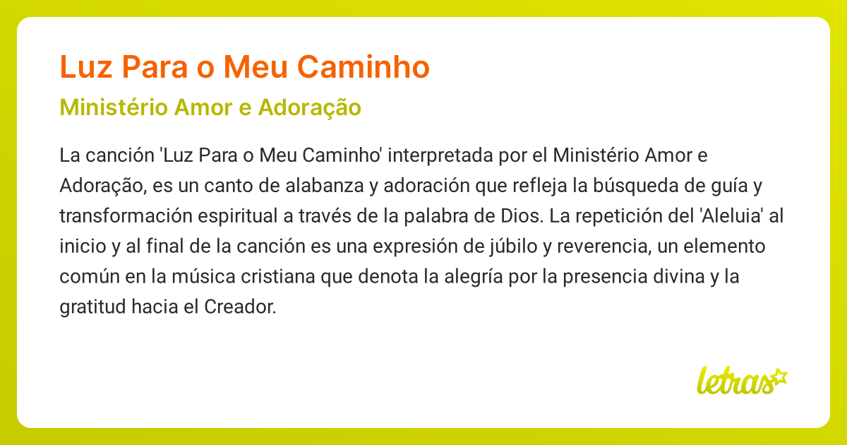 Significado de la canción LUZ PARA O MEU CAMINHO (Ministério Amor e ...
