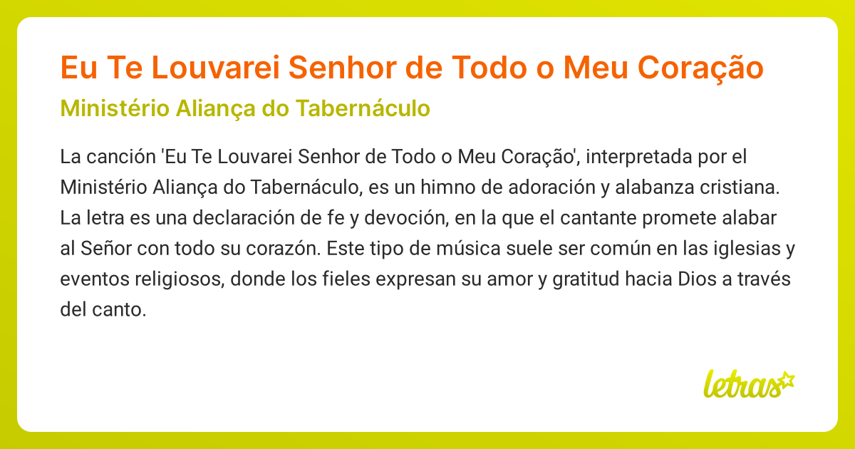 Significado de la canción Eu Te Louvarei Senhor de Todo o Meu Coração ...