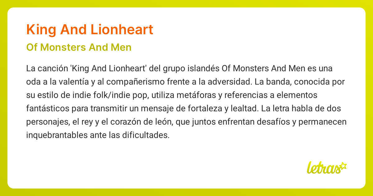 Significado de la canción KING AND LIONHEART (Of Monsters And Men