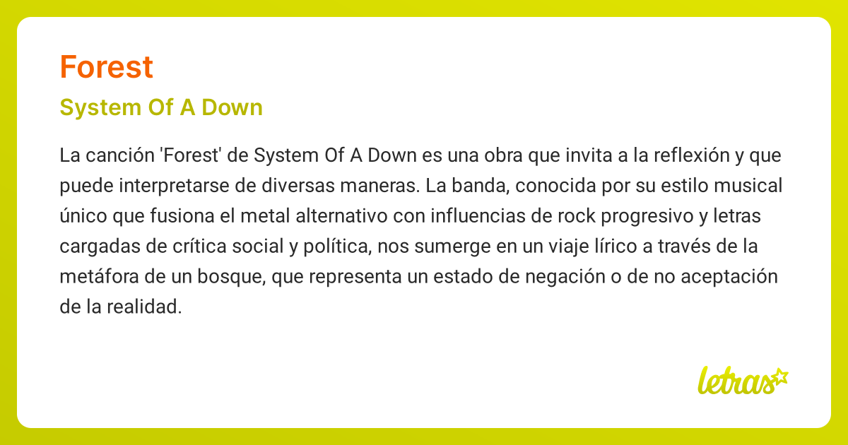 Significado de la cancion FOREST System Of A Down LETRAS.COM