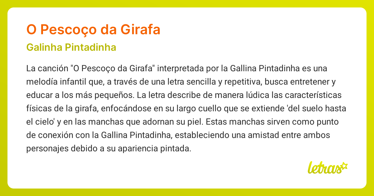 Significado de la canción O PESCOÇO DA GIRAFA (Galinha Pintadinha ...