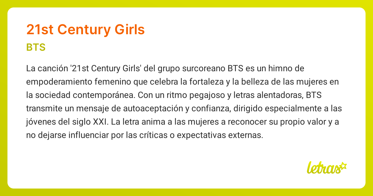 Significado De La Canción 21st Century Girls Bts Letras