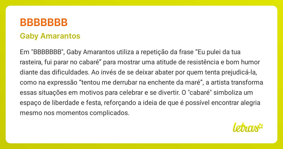 Significado da música BBBBBBB (Gaby Amarantos) - LETRAS.MUS.BR