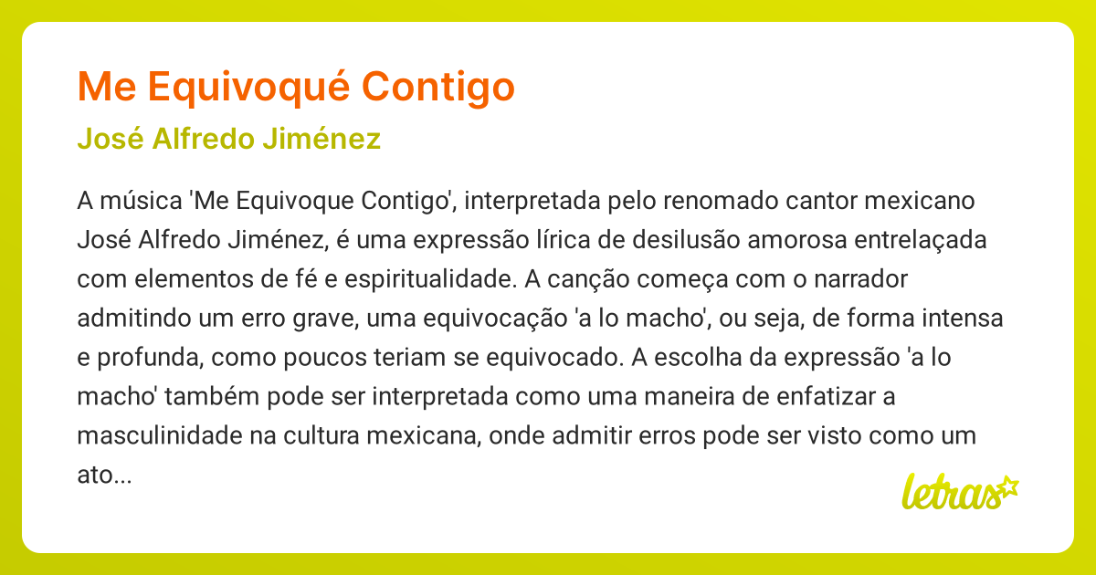 Significado da música ME EQUIVOQUÉ CONTIGO (José Alfredo Jiménez ...