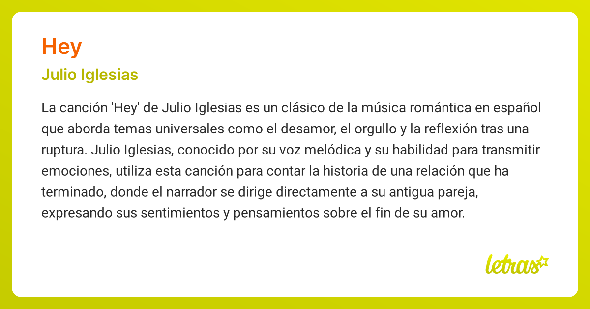 Significado de la canción HEY (Julio Iglesias) - LETRAS.COM