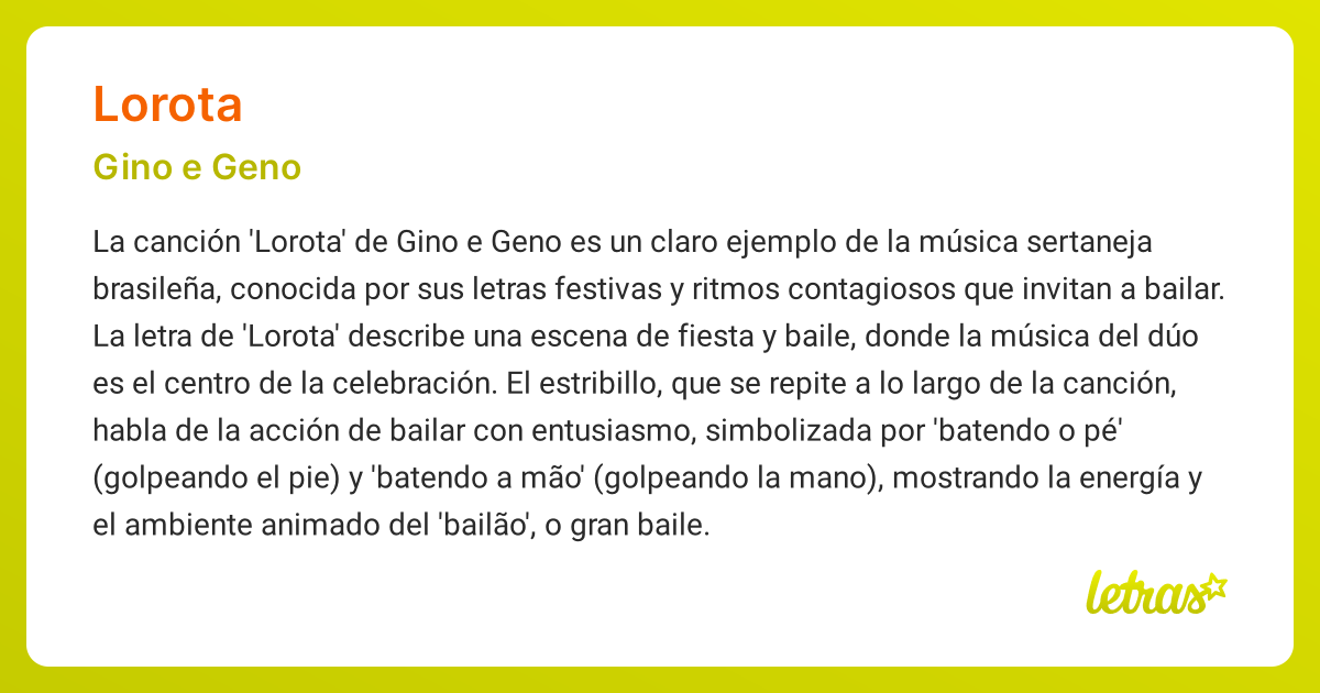 Significado de la canción LOROTA (Gino e Geno) - LETRAS.COM