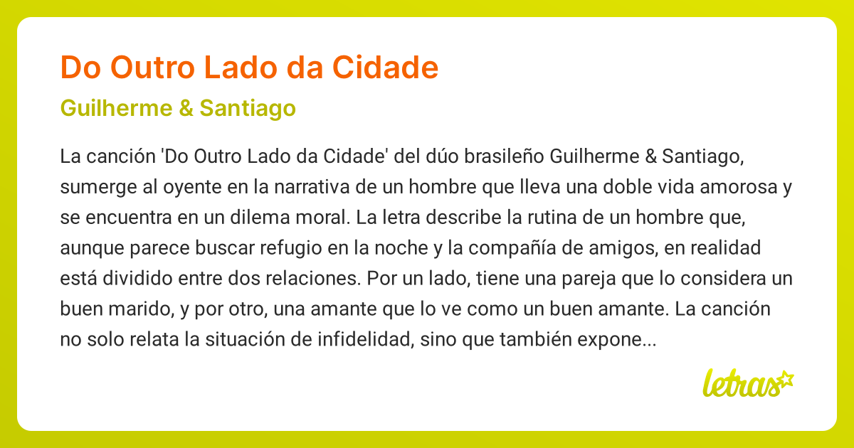 Significado de la canción DO OUTRO LADO DA CIDADE (Guilherme & Santiago ...