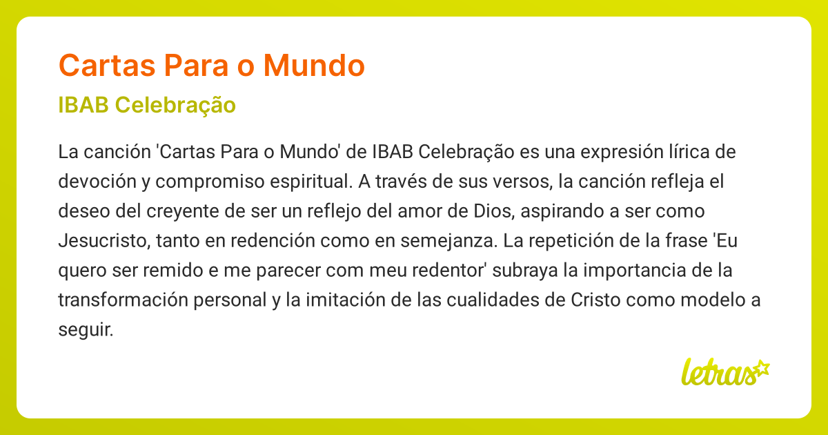 Significado de la canción CARTAS PARA O MUNDO (IBAB Celebração ...