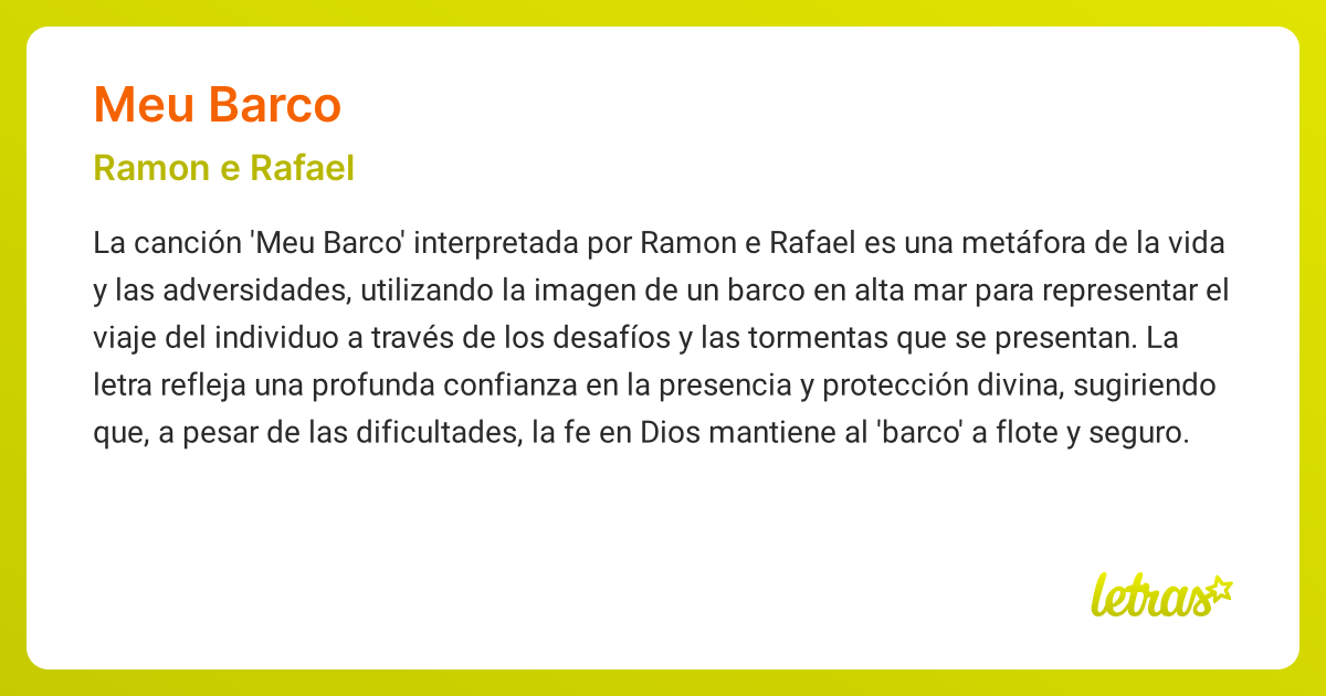 Significado de la canción MEU BARCO (Ramon e Rafael) - LETRAS.COM