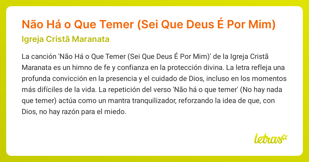 Significado de la canción Não Há o Que Temer (Sei Que Deus É Por Mim ...