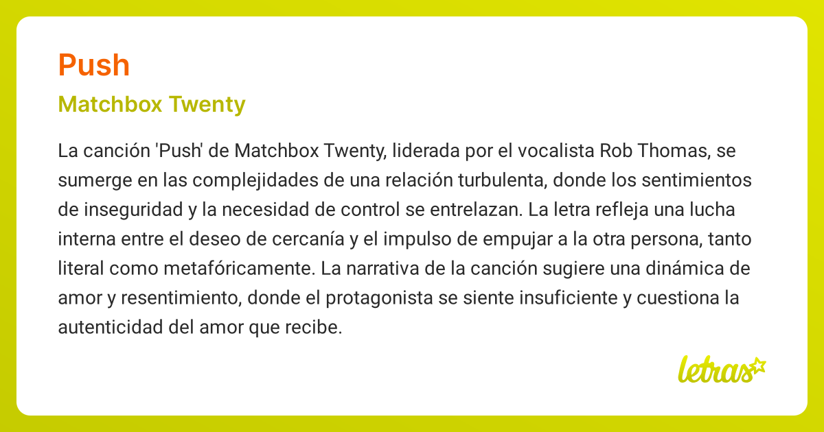 Significado de la canción PUSH (Matchbox Twenty)