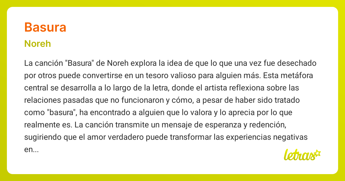 Significado de la canción BASURA (Noreh) - LETRAS.COM